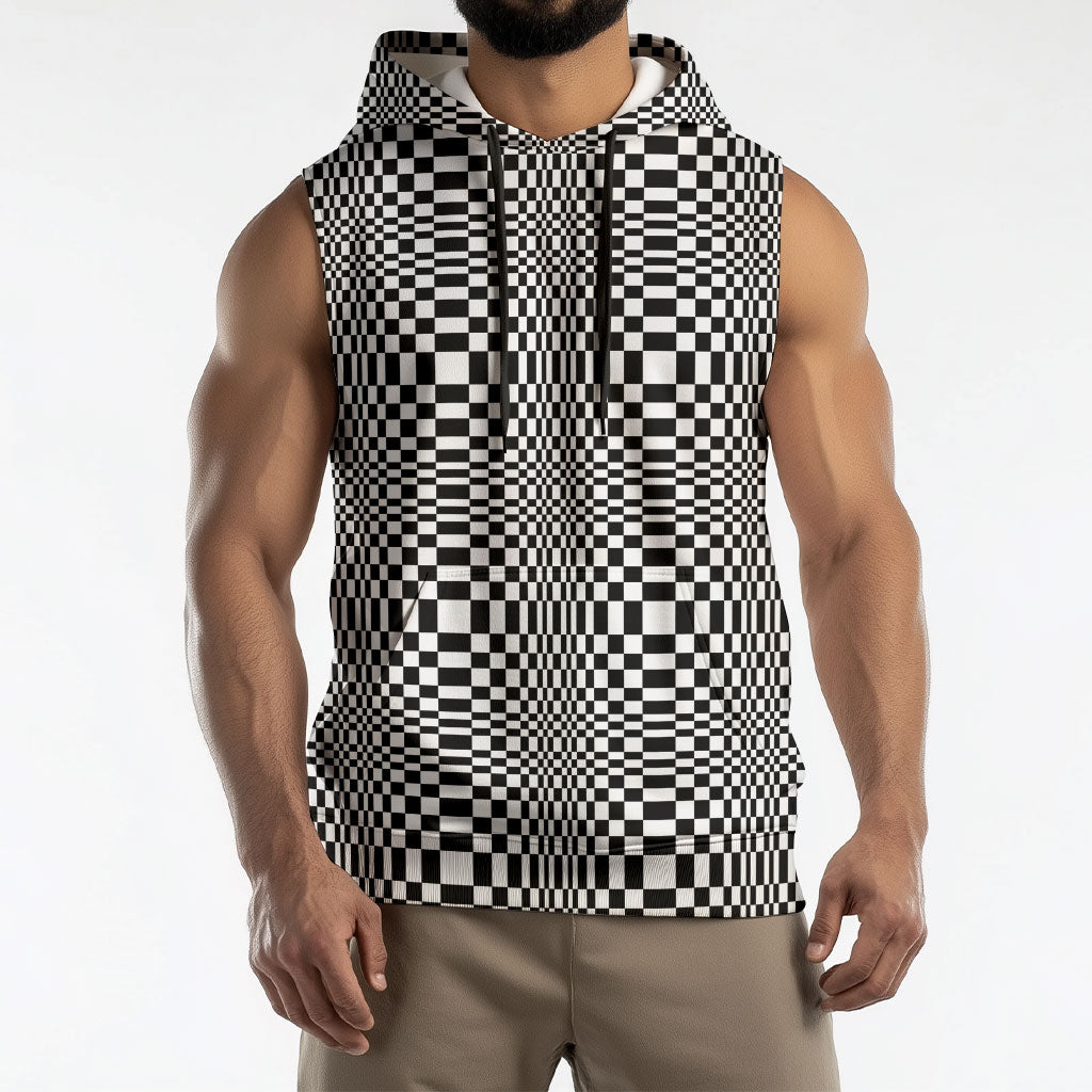 Black White Filipino Binakol Motifs Sleeveless Hoodie Mabuhay Philippines Festival Kusikus Pattern