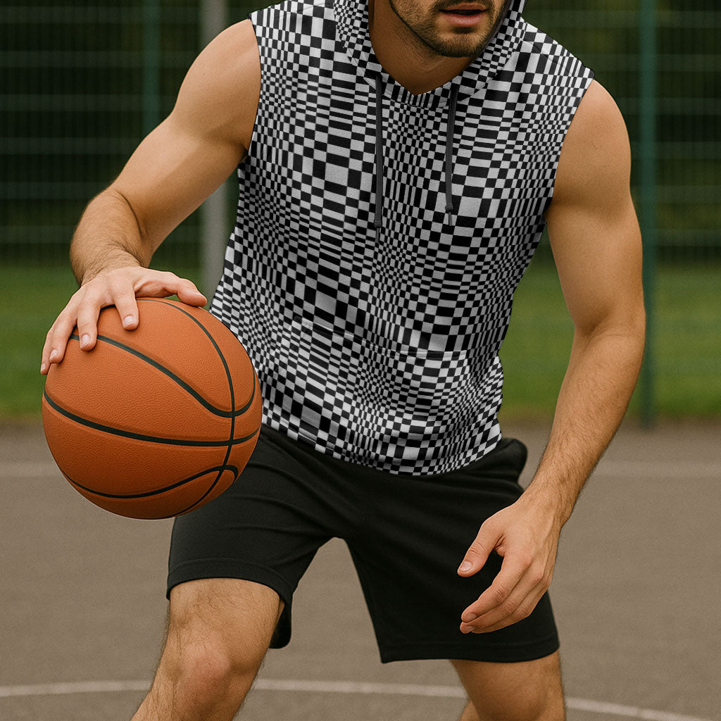 Black White Filipino Binakol Motifs Sleeveless Hoodie Mabuhay Philippines Festival Kusikus Pattern