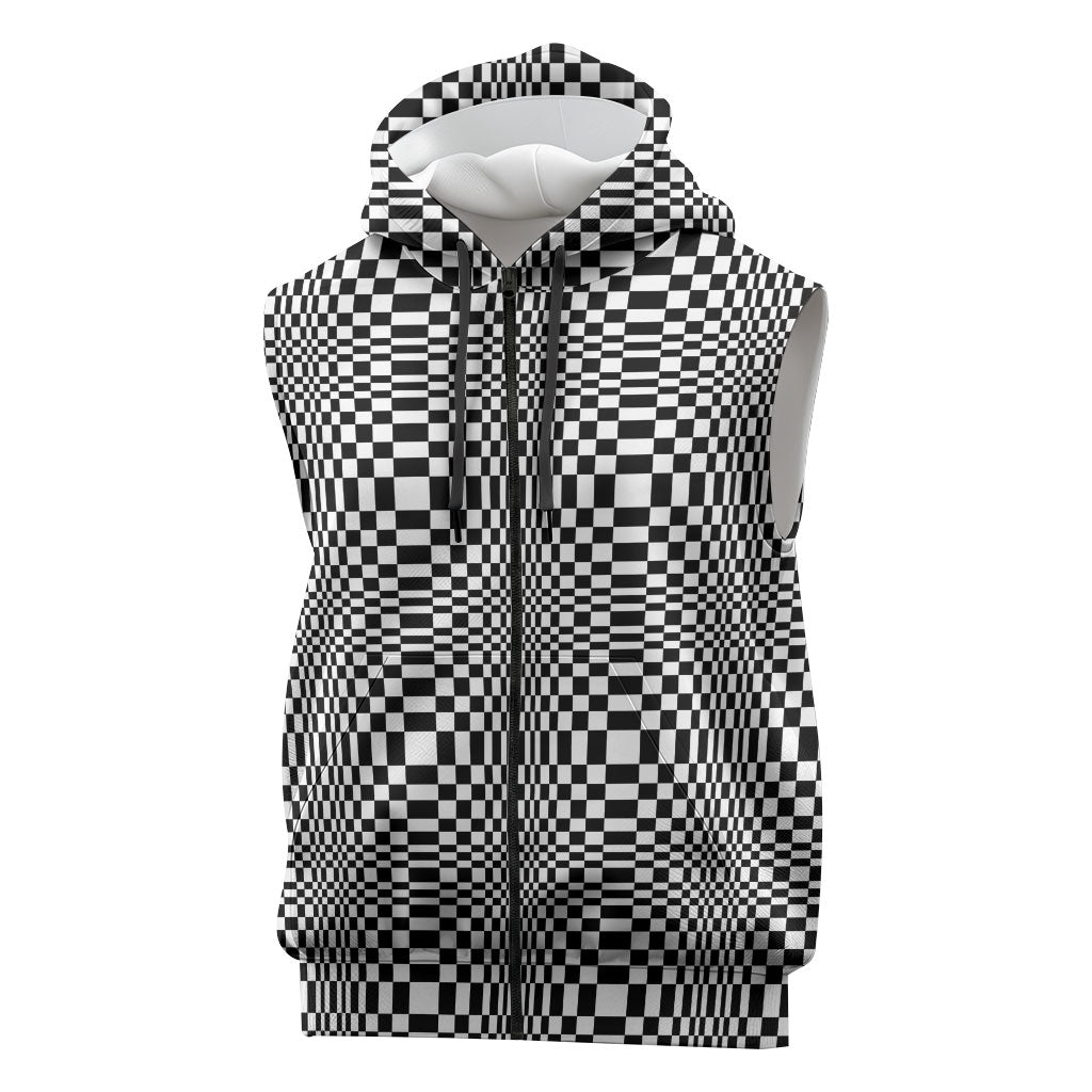 Black White Filipino Binakol Motifs Sleeveless Zip Hoodie Mabuhay Philippines Festival Kusikus Pattern