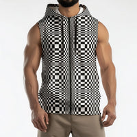 Black White Filipino Binakol Motifs Sleeveless Zip Hoodie Mabuhay Philippines Festival Kusikus Pattern