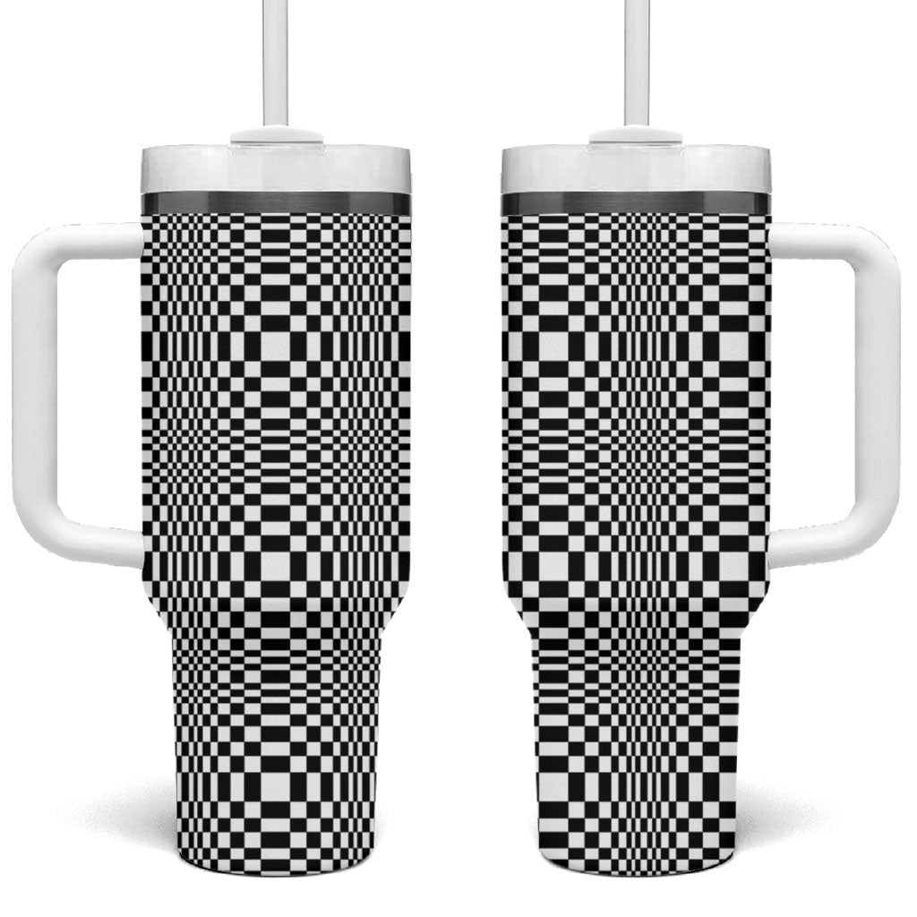 Black White Filipino Binakol Motifs Tumbler With Handle Mabuhay Philippines Festival Kusikus Pattern