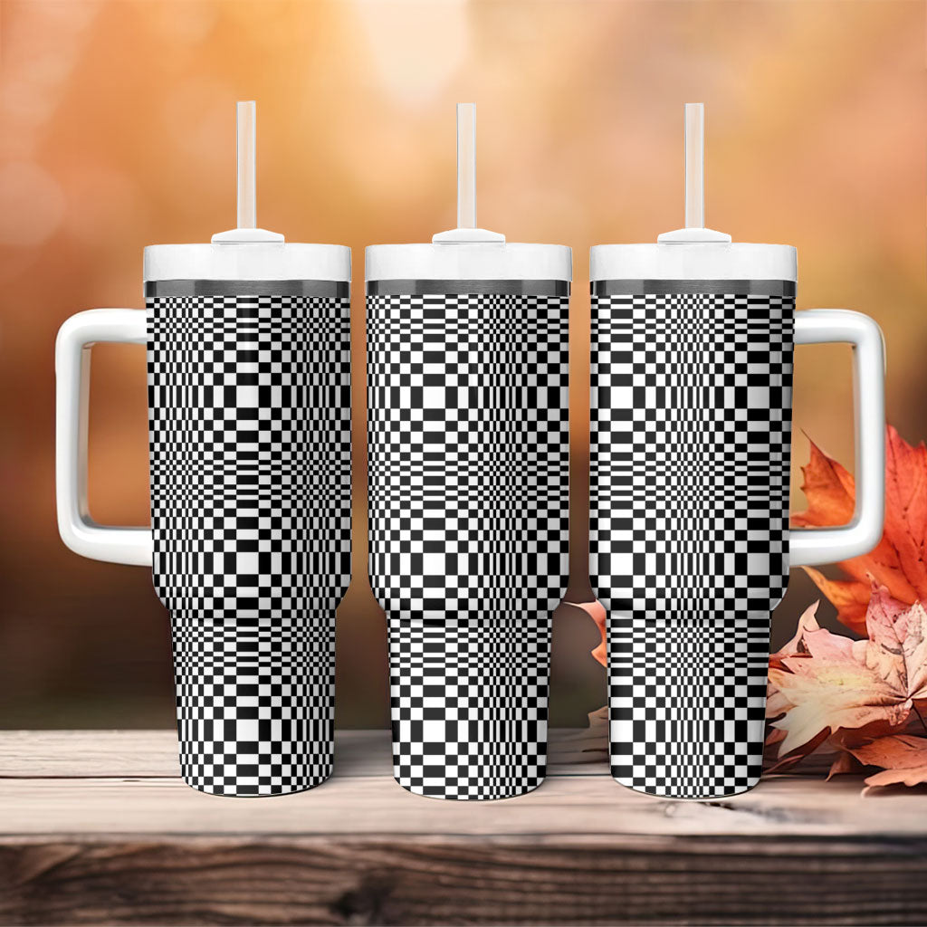 Black White Filipino Binakol Motifs Tumbler With Handle Mabuhay Philippines Festival Kusikus Pattern