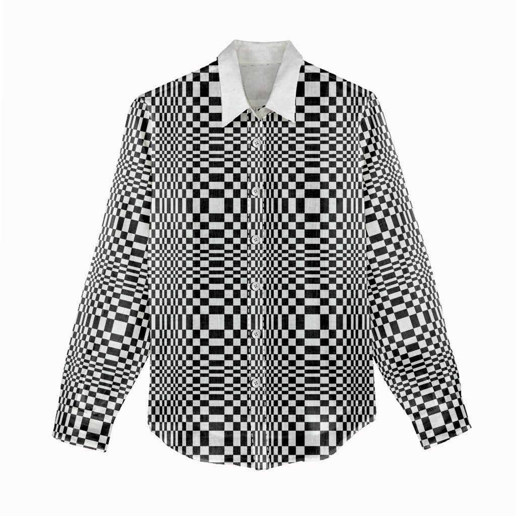 Black White Filipino Binakol Motifs Women Casual Shirt Mabuhay Philippines Festival Kusikus Pattern