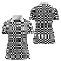 Black White Filipino Binakol Motifs Women Polo Shirt Mabuhay Philippines Festival Kusikus Pattern