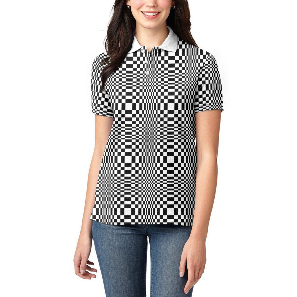 Black White Filipino Binakol Motifs Women Polo Shirt Mabuhay Philippines Festival Kusikus Pattern