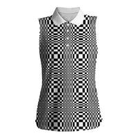 Black White Filipino Binakol Motifs Women Sleeveless Polo Shirt Mabuhay Philippines Festival Kusikus Pattern
