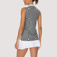 Black White Filipino Binakol Motifs Women Sleeveless Polo Shirt Mabuhay Philippines Festival Kusikus Pattern