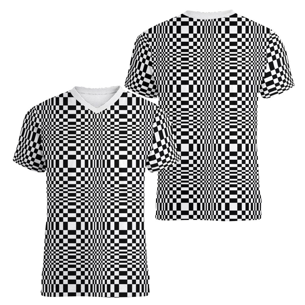 Black White Filipino Binakol Motifs Women V-Neck T-Shirt Mabuhay Philippines Festival Kusikus Pattern