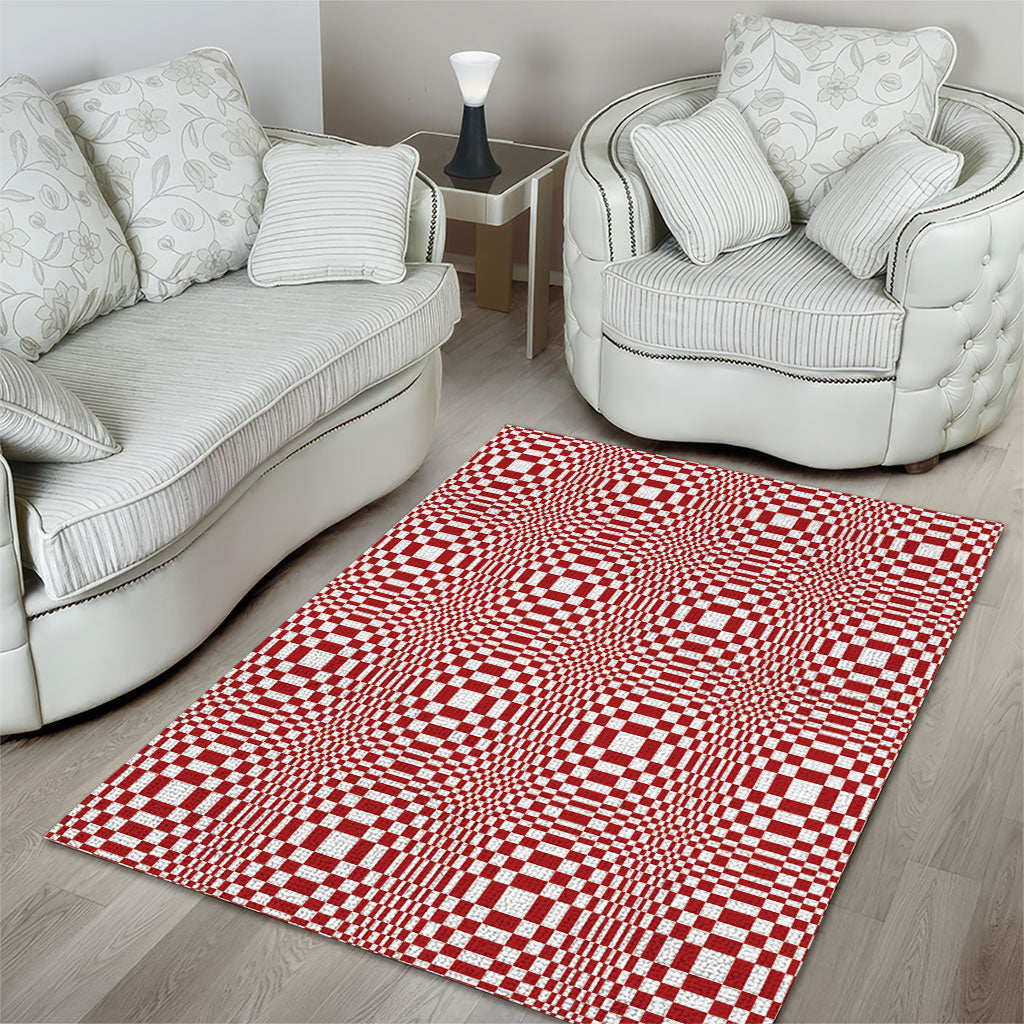 Red White Filipino Binakol Motifs Area Rug Mabuhay Philippines Festival Kusikus Pattern