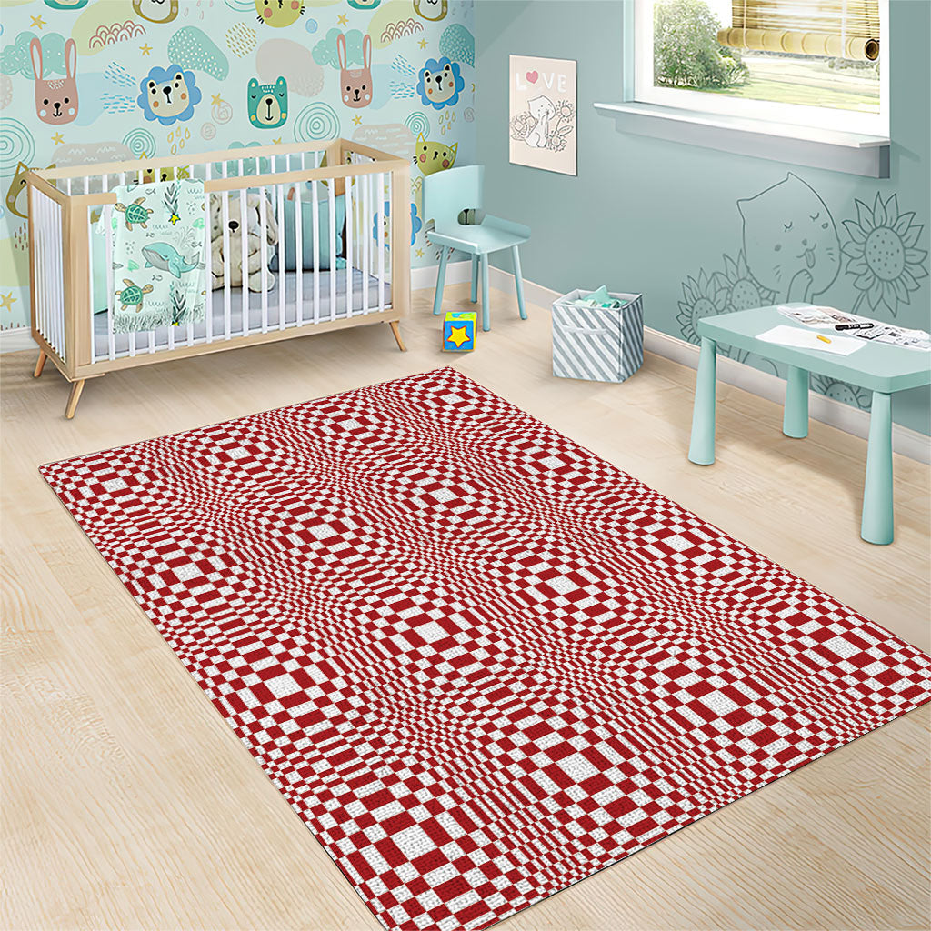 Red White Filipino Binakol Motifs Area Rug Mabuhay Philippines Festival Kusikus Pattern