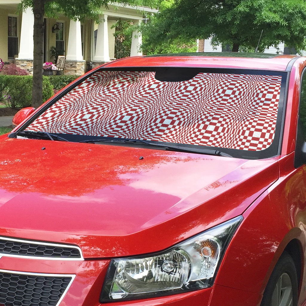Red White Filipino Binakol Motifs Auto Sun Shade Mabuhay Philippines Festival Kusikus Pattern