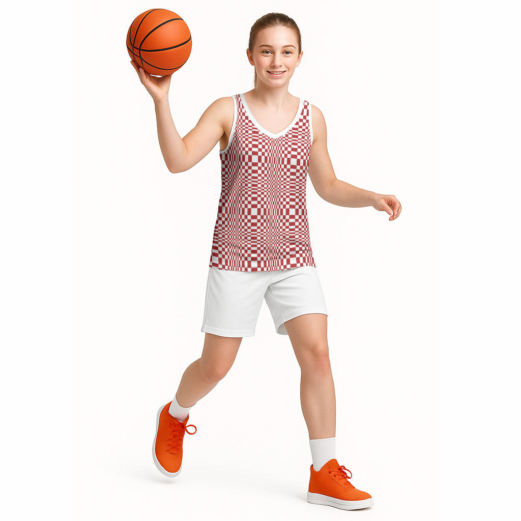 Red White Filipino Binakol Motifs Basketball Jersey Mabuhay Philippines Festival Kusikus Pattern