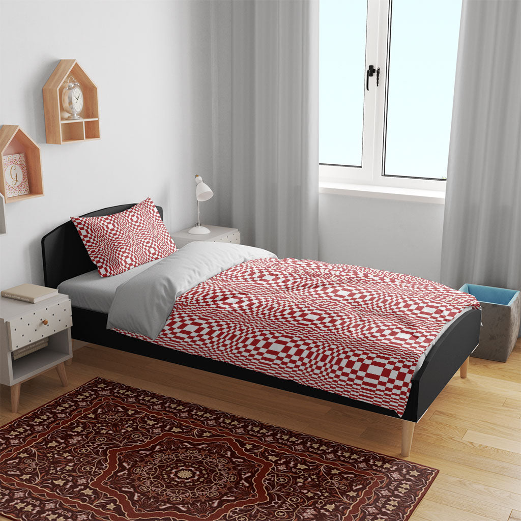 Red White Filipino Binakol Motifs Bedding Set Mabuhay Philippines Festival Kusikus Pattern