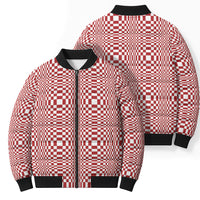 Red White Filipino Binakol Motifs Bomber Puffer Jacket Mabuhay Philippines Festival Kusikus Pattern