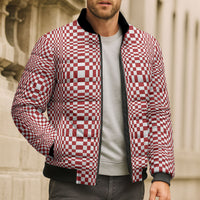 Red White Filipino Binakol Motifs Bomber Puffer Jacket Mabuhay Philippines Festival Kusikus Pattern