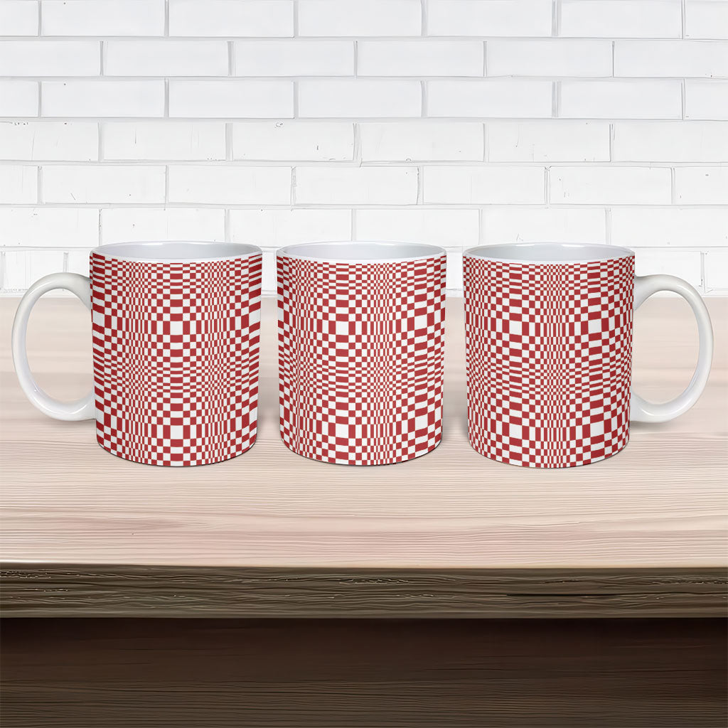 Red White Filipino Binakol Motifs Ceramic Mug Mabuhay Philippines Festival Kusikus Pattern