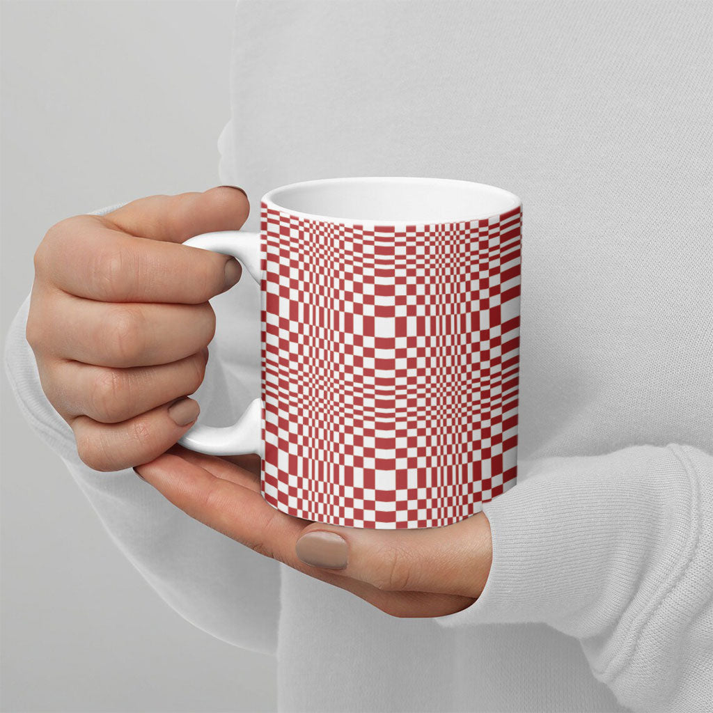 Red White Filipino Binakol Motifs Ceramic Mug Mabuhay Philippines Festival Kusikus Pattern