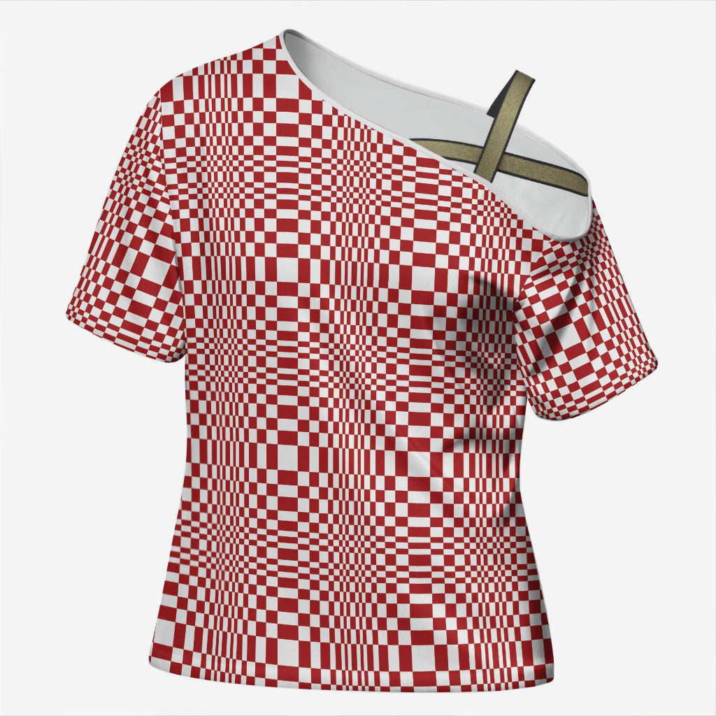 Red White Filipino Binakol Motifs Cross Shoulder Shirt Mabuhay Philippines Festival Kusikus Pattern
