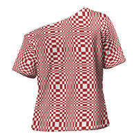 Red White Filipino Binakol Motifs Cross Shoulder Shirt Mabuhay Philippines Festival Kusikus Pattern