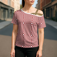 Red White Filipino Binakol Motifs Cross Shoulder Shirt Mabuhay Philippines Festival Kusikus Pattern