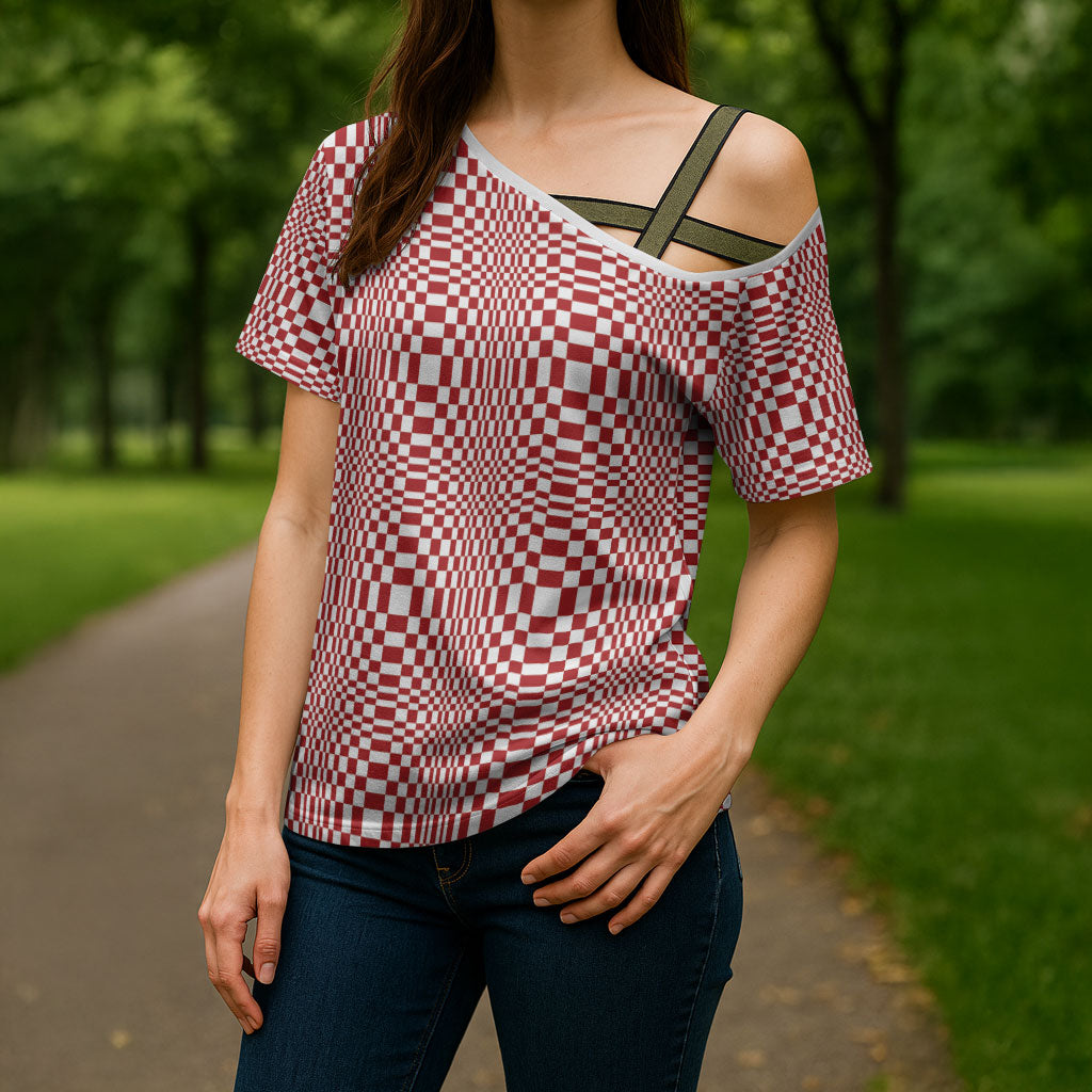 Red White Filipino Binakol Motifs Cross Shoulder Shirt Mabuhay Philippines Festival Kusikus Pattern