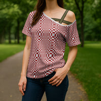 Red White Filipino Binakol Motifs Cross Shoulder Shirt Mabuhay Philippines Festival Kusikus Pattern