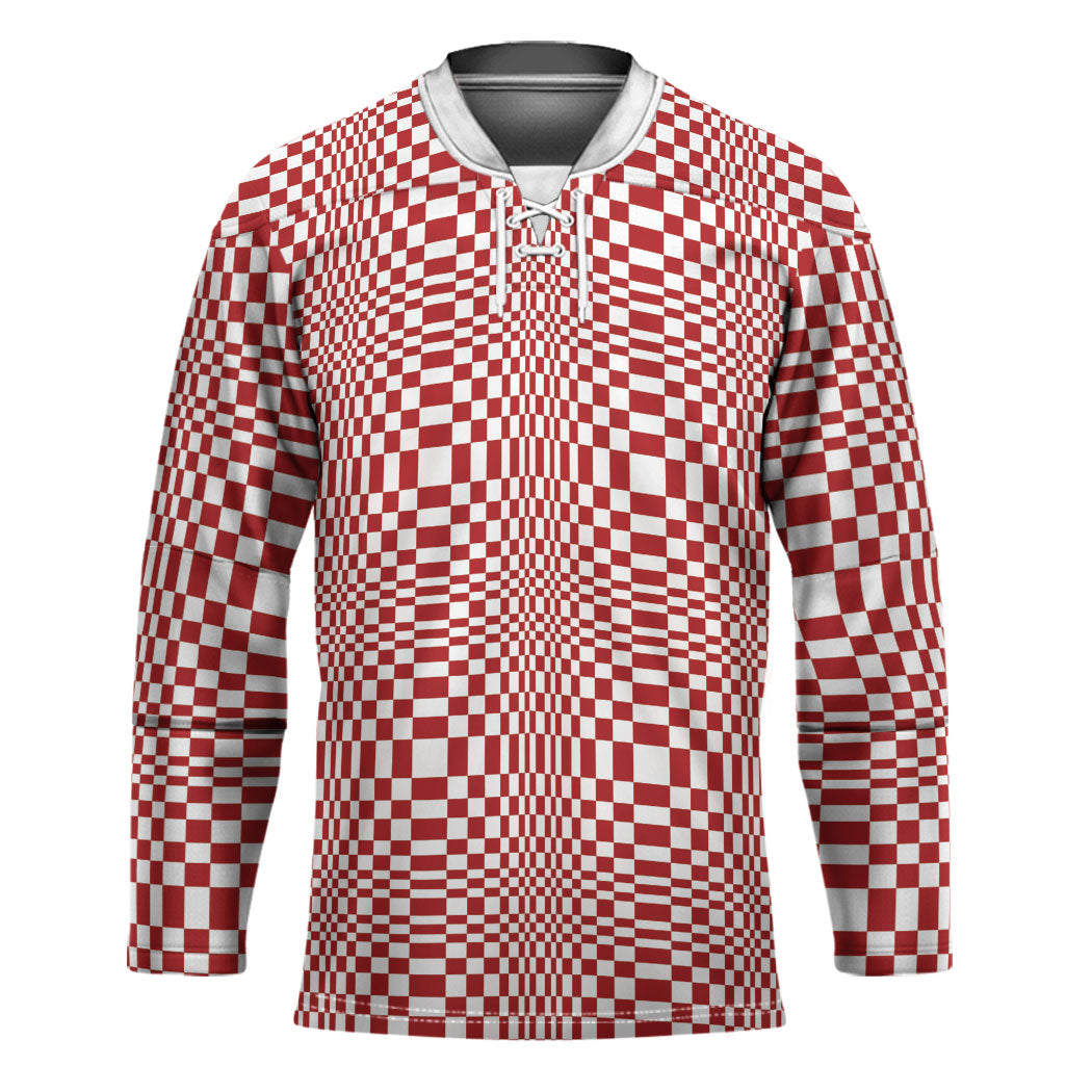 Red White Filipino Binakol Motifs Hockey Jersey Mabuhay Philippines Festival Kusikus Pattern