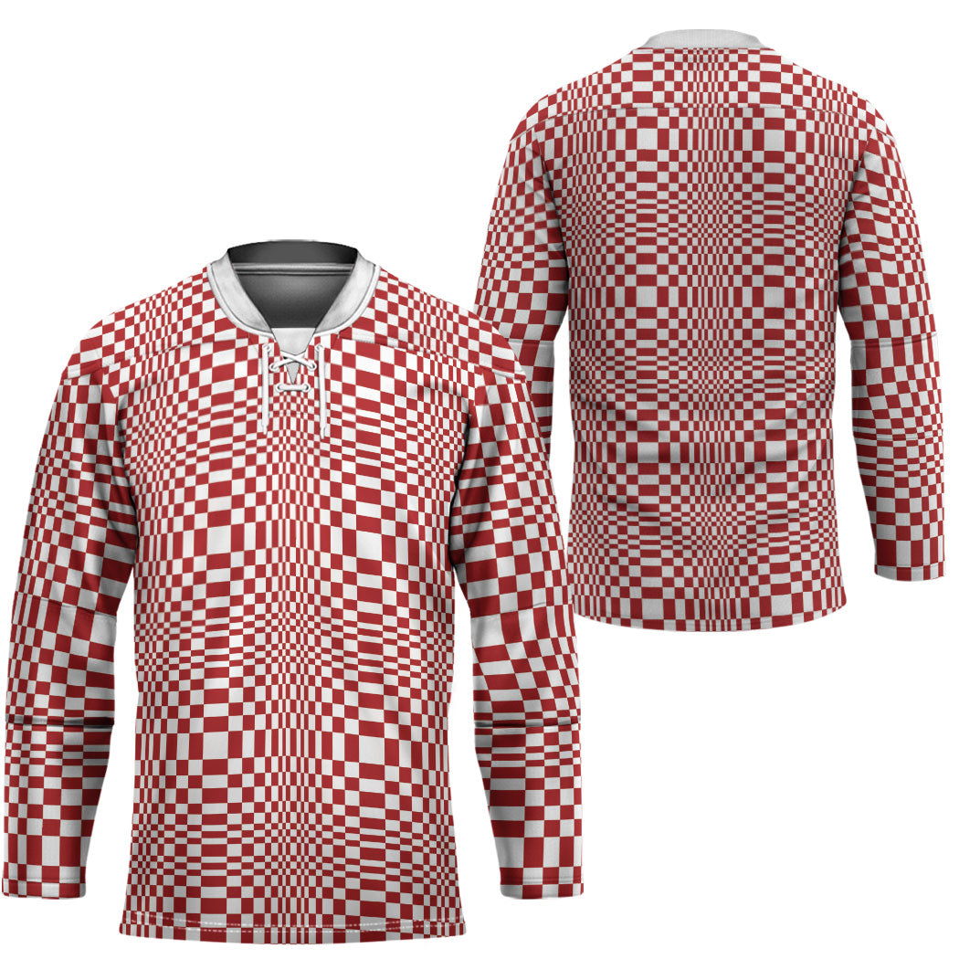 Red White Filipino Binakol Motifs Hockey Jersey Mabuhay Philippines Festival Kusikus Pattern