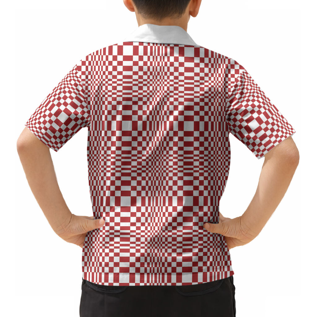 Red White Filipino Binakol Motifs Kid Hawaiian Shirt Mabuhay Philippines Festival Kusikus Pattern