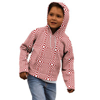 Red White Filipino Binakol Motifs Kid Hoodie Mabuhay Philippines Festival Kusikus Pattern