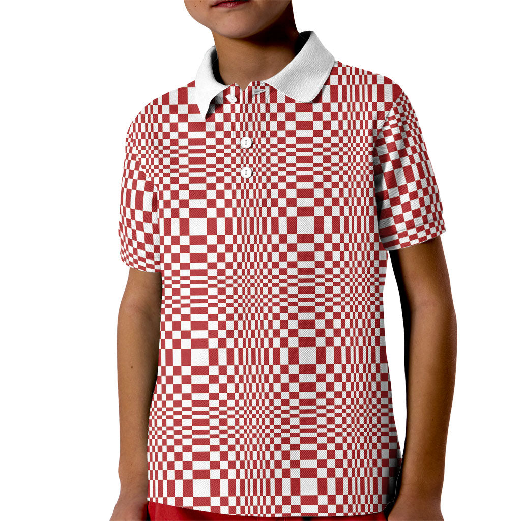 Red White Filipino Binakol Motifs Kid Polo Shirt Mabuhay Philippines Festival Kusikus Pattern