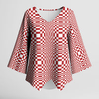 Red White Filipino Binakol Motifs Kimono Sleeve Blouse Mabuhay Philippines Festival Kusikus Pattern