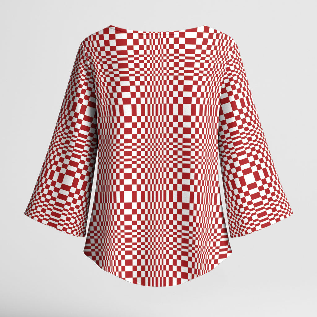 Red White Filipino Binakol Motifs Kimono Sleeve Blouse Mabuhay Philippines Festival Kusikus Pattern