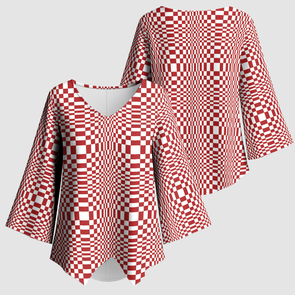 Red White Filipino Binakol Motifs Kimono Sleeve Blouse Mabuhay Philippines Festival Kusikus Pattern