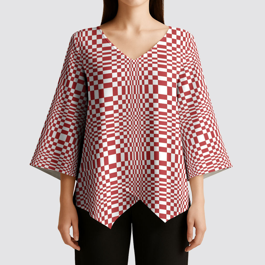 Red White Filipino Binakol Motifs Kimono Sleeve Blouse Mabuhay Philippines Festival Kusikus Pattern