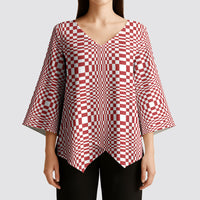 Red White Filipino Binakol Motifs Kimono Sleeve Blouse Mabuhay Philippines Festival Kusikus Pattern