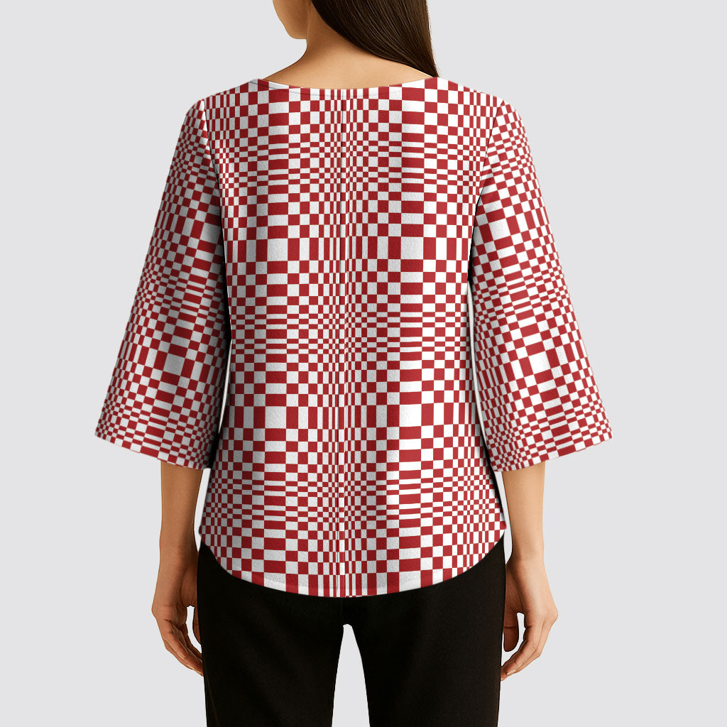 Red White Filipino Binakol Motifs Kimono Sleeve Blouse Mabuhay Philippines Festival Kusikus Pattern