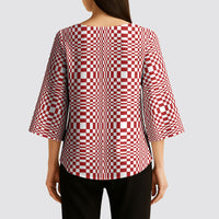 Red White Filipino Binakol Motifs Kimono Sleeve Blouse Mabuhay Philippines Festival Kusikus Pattern