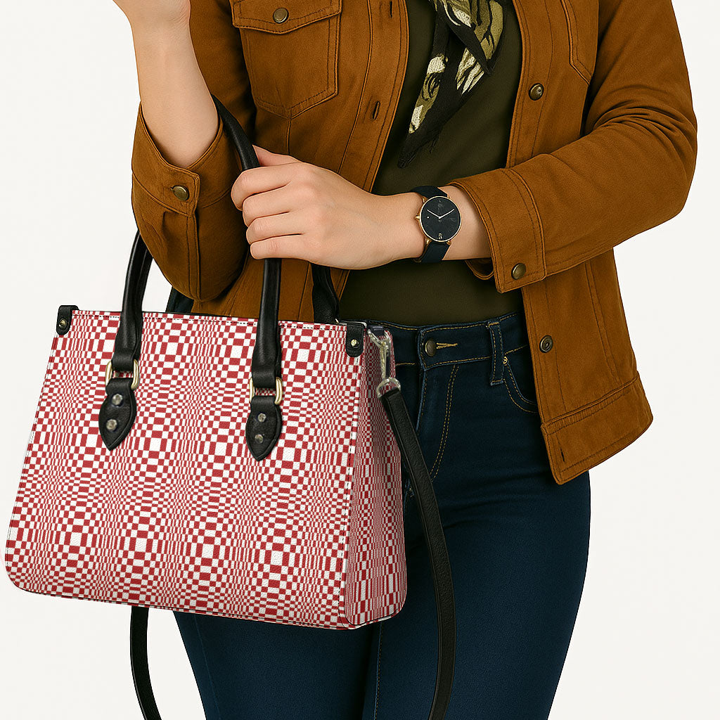 Red White Filipino Binakol Motifs Leather Bag Mabuhay Philippines Festival Kusikus Pattern