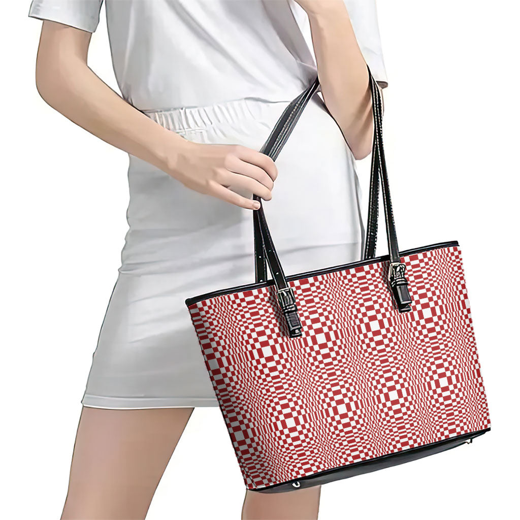 Red White Filipino Binakol Motifs Leather Tote Bag Mabuhay Philippines Festival Kusikus Pattern
