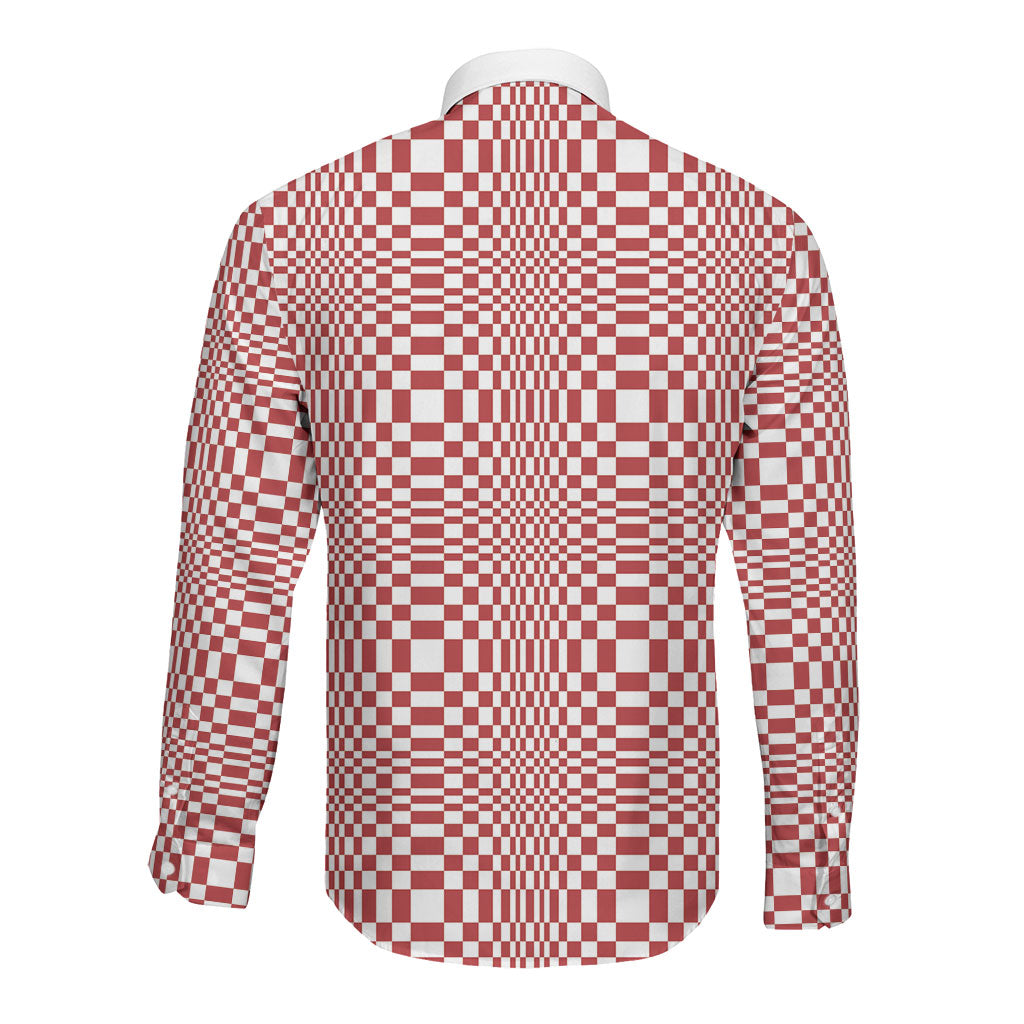 Red White Filipino Binakol Motifs Long Sleeve Button Shirt Mabuhay Philippines Festival Kusikus Pattern