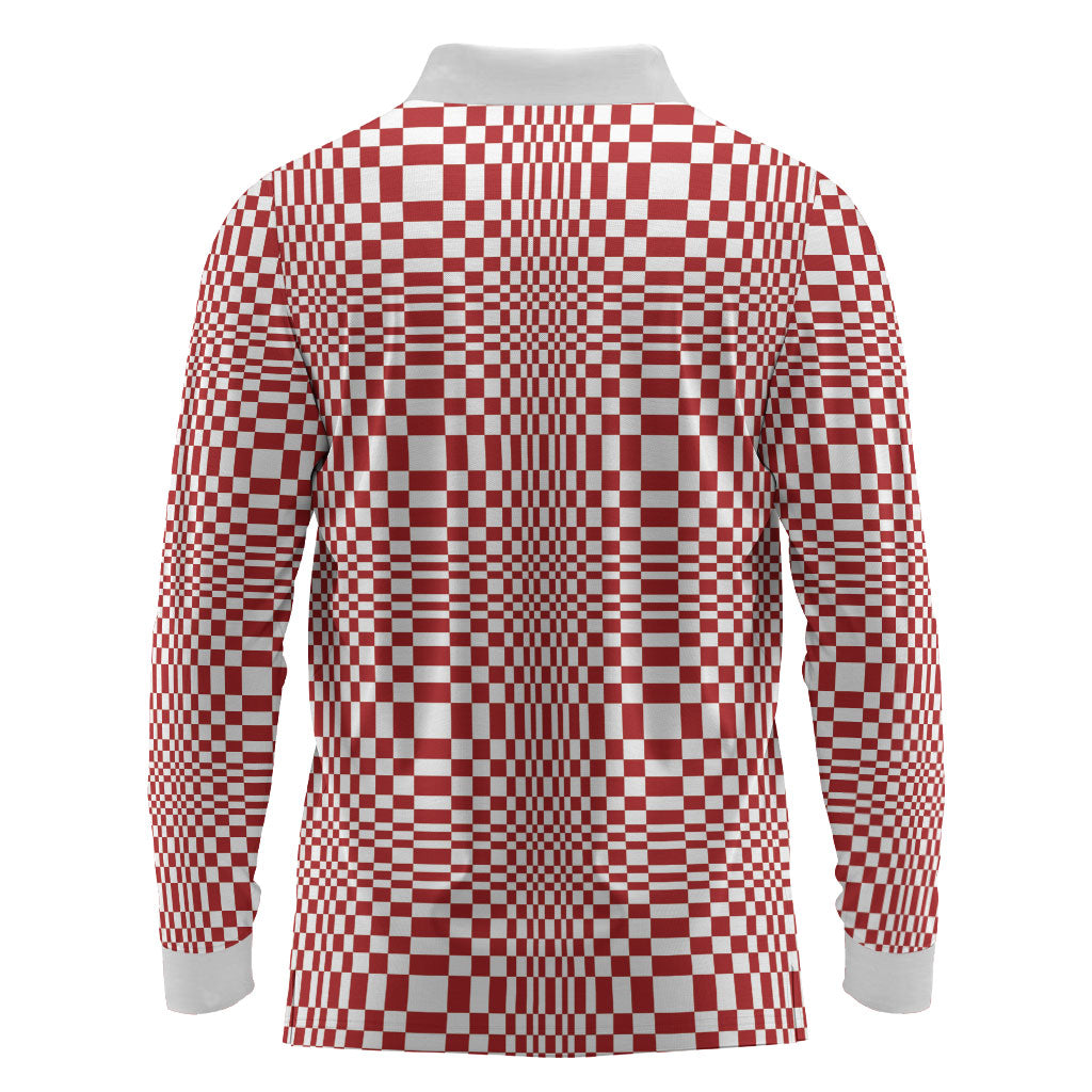Red White Filipino Binakol Motifs Long Sleeve Polo Shirt Mabuhay Philippines Festival Kusikus Pattern