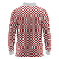 Red White Filipino Binakol Motifs Long Sleeve Polo Shirt Mabuhay Philippines Festival Kusikus Pattern