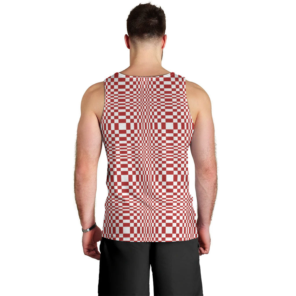 Red White Filipino Binakol Motifs Men Tank Top Mabuhay Philippines Festival Kusikus Pattern