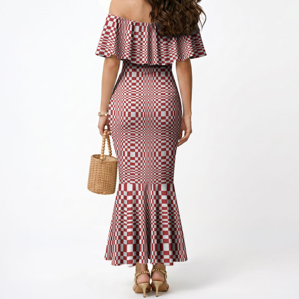 Red White Filipino Binakol Motifs Mermaid Dress Mabuhay Philippines Festival Kusikus Pattern