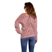 Red White Filipino Binakol Motifs Off Shoulder Sweater Mabuhay Philippines Festival Kusikus Pattern