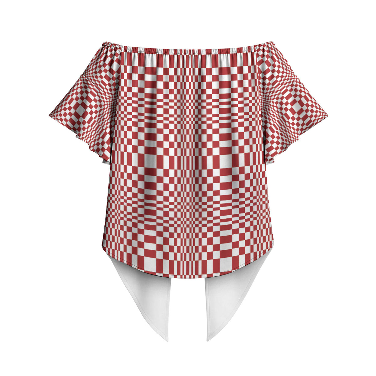 Red White Filipino Binakol Motifs Off Shoulder Wrap Waist Top Mabuhay Philippines Festival Kusikus Pattern