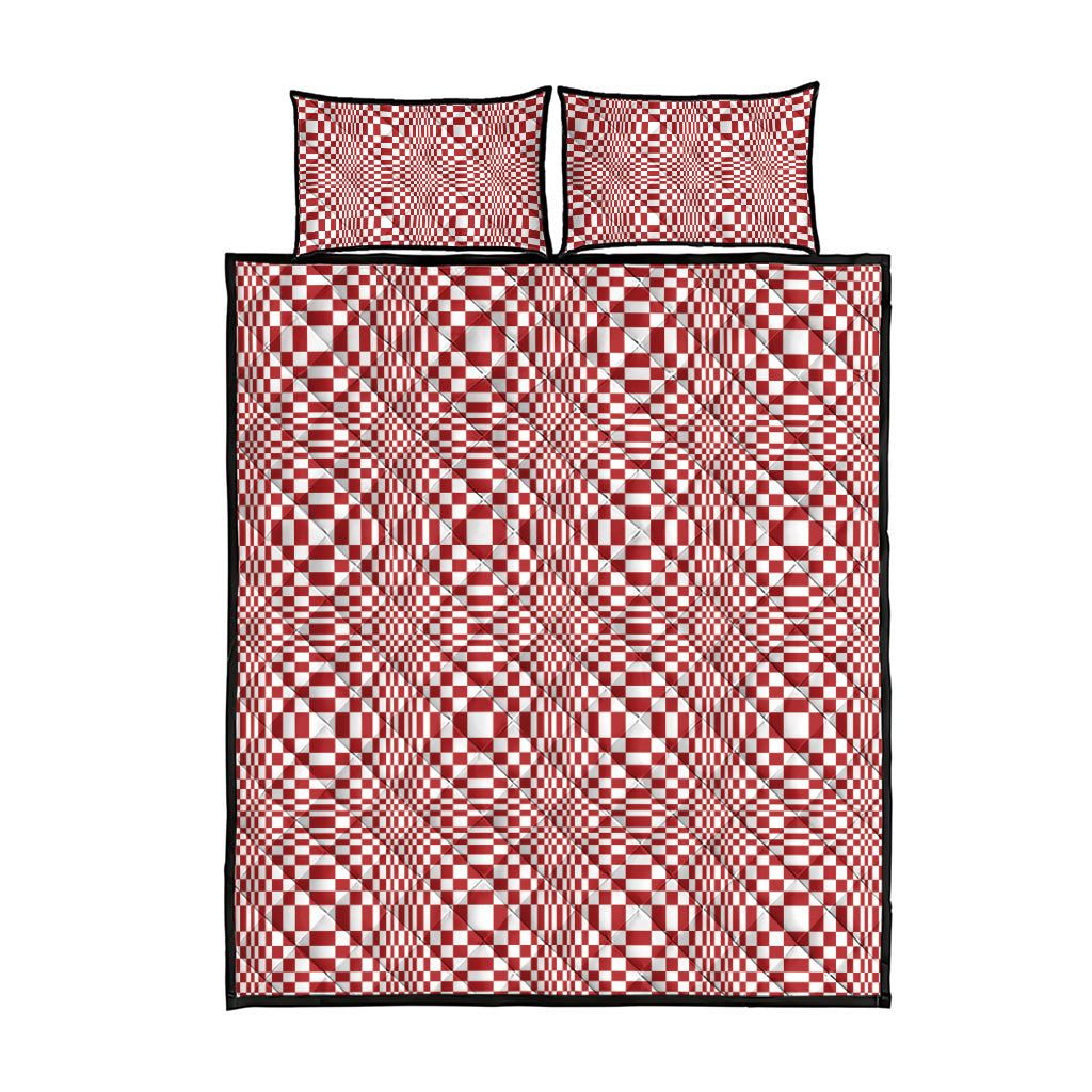 Red White Filipino Binakol Motifs Quilt Bed Set Mabuhay Philippines Festival Kusikus Pattern