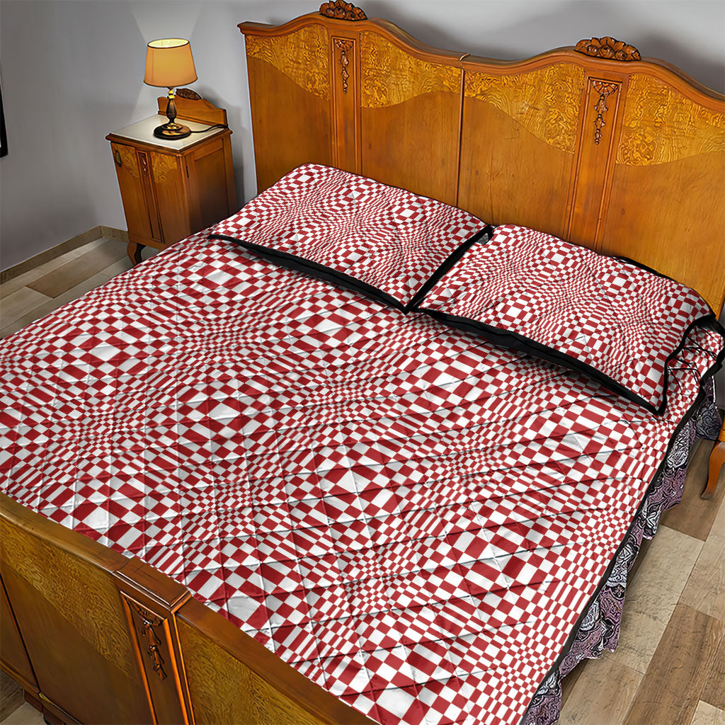 Red White Filipino Binakol Motifs Quilt Bed Set Mabuhay Philippines Festival Kusikus Pattern