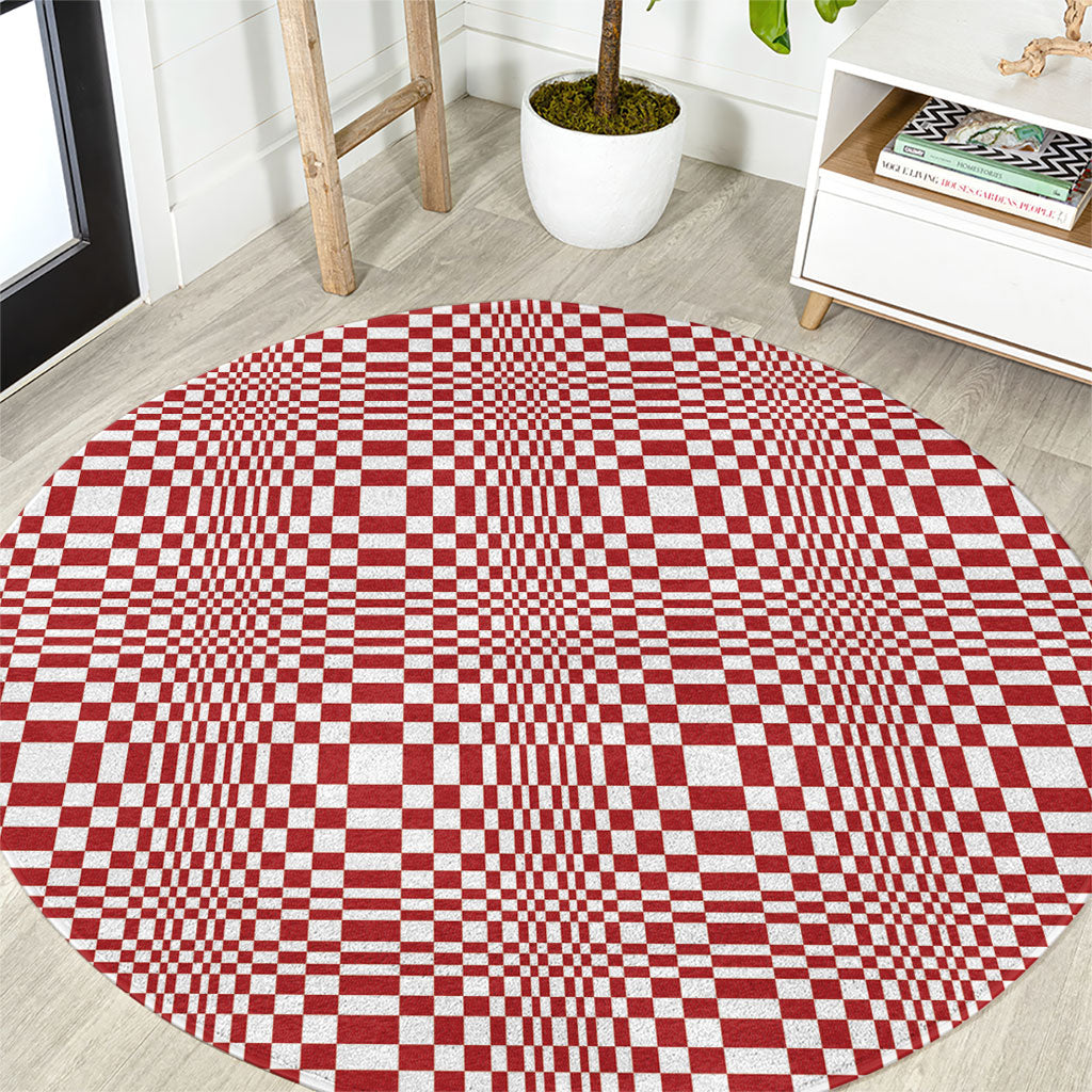 Red White Filipino Binakol Motifs Round Carpet Mabuhay Philippines Festival Kusikus Pattern
